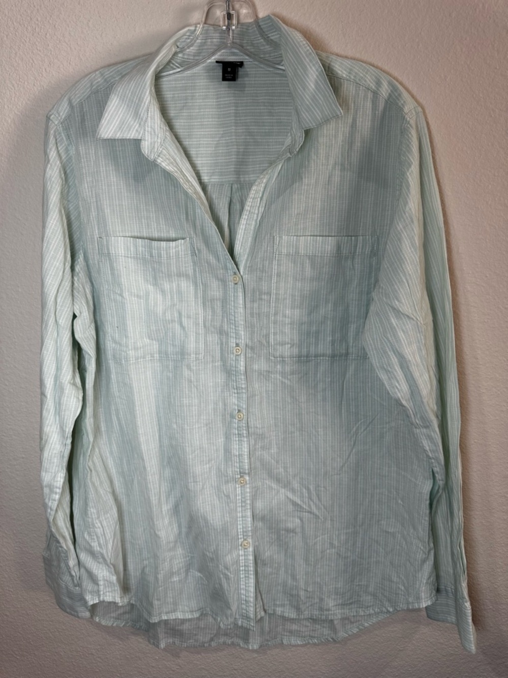 Patagonia worn wear men’s Light Mint Stripe Button-Up Shirt medium